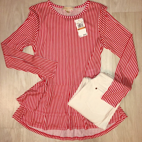 Michael Kors Tops - Michael Kors true red striped ruffle top